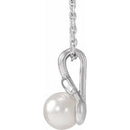 14K White Gold Cultured White Akoya Pearl Floral 16-18" Necklace