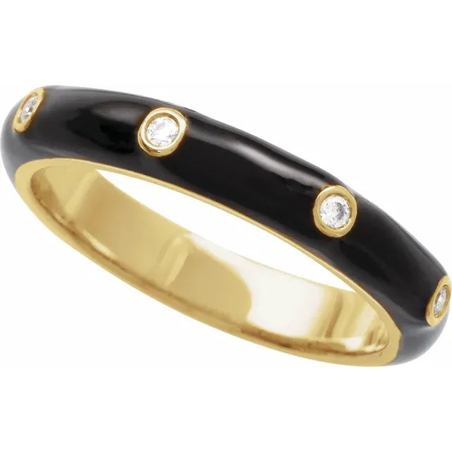 14K Yellow Gold .05 CTW Natural Diamond & Black Enamel Ring