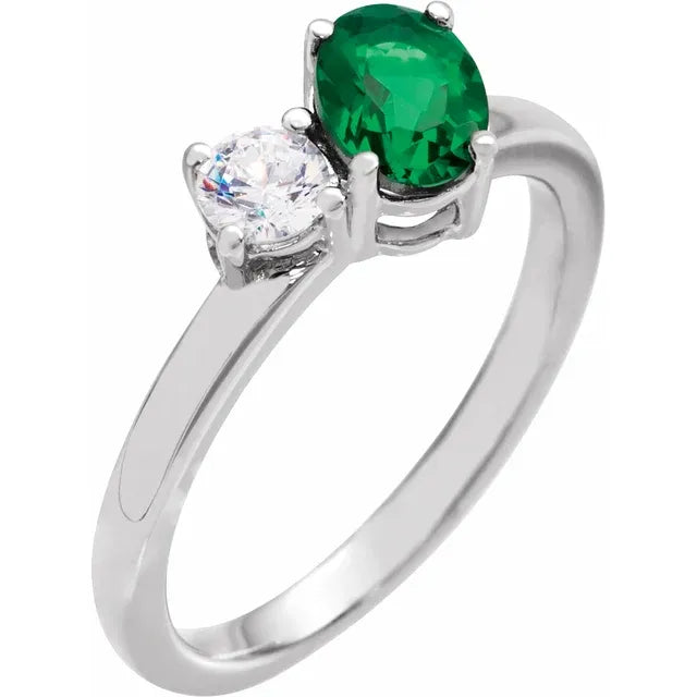 14K White Gold Lab-Grown Blue Sapphire & 1/4 CTW Lab-Grown Diamond Ring