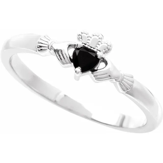 Sterling Silver Natural Black Onyx Claddagh Ring