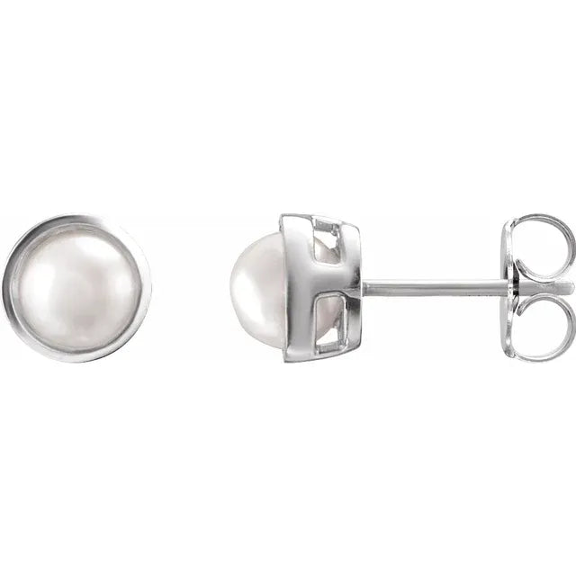 14K White Gold Cultured White Akoya Pearl Stud Earrings