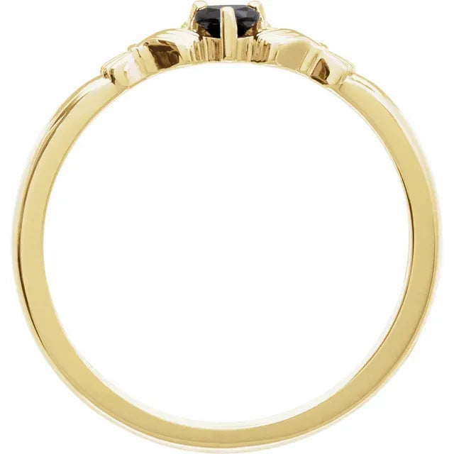 14K Yellow Gold Natural Black Onyx Claddagh Ring