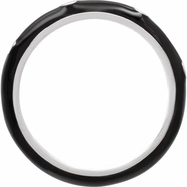 14K White Gold .05 CTW Natural Diamond & Black Enamel Ring