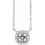 14K White Gold .06 CTW Natural Diamond Semi-Set Halo-Style 18" Necklace for 4-4.5 mm Pearl