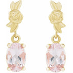 14K Yellow Gold Natural Pink Morganite Floral Earrings