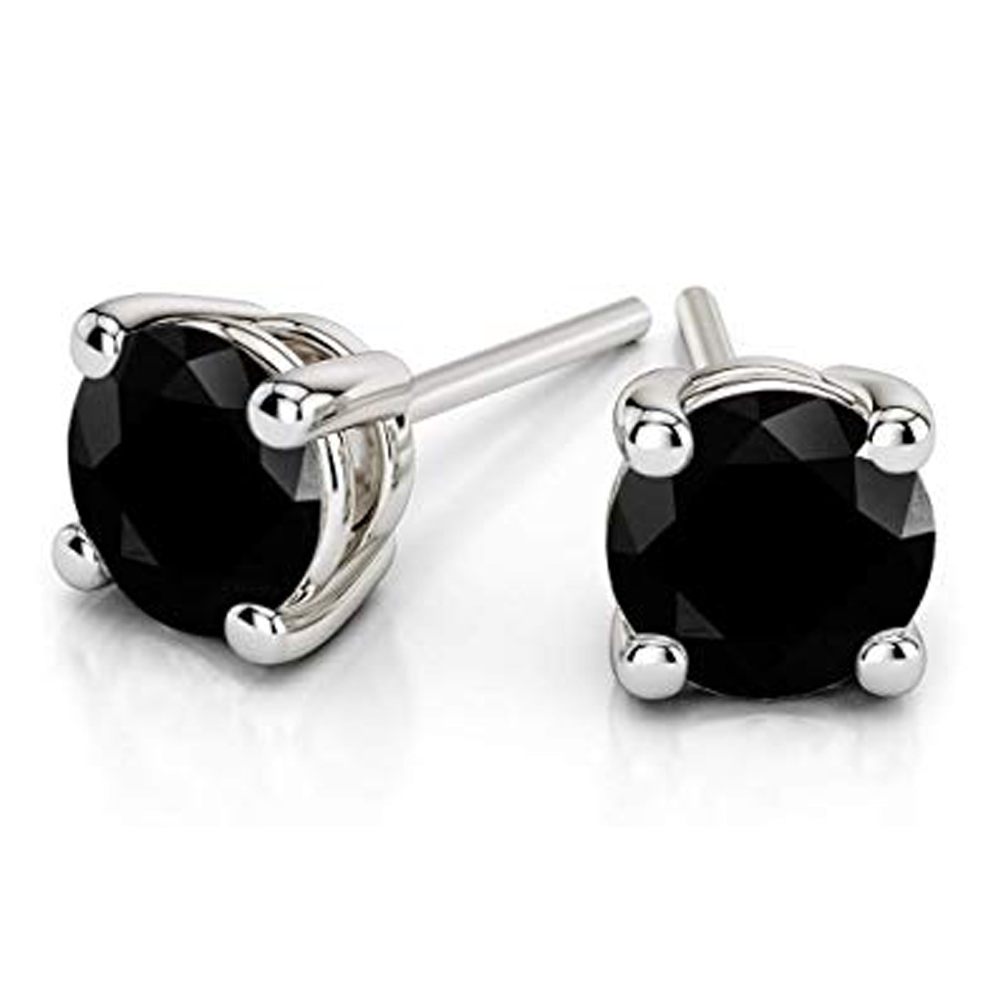 14k White Gold Natural 1/2 Ct Round Created Black Diamond Stud Earrings Gold Plated