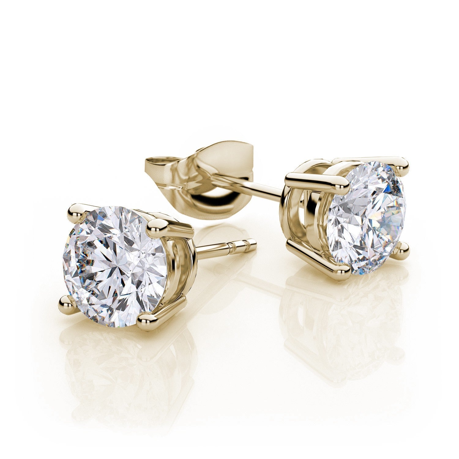 DiamondX 18k Yellow Gold White Sapphire 1 Carat Round Stud Earrings | Jewelry Gift for Women and Men