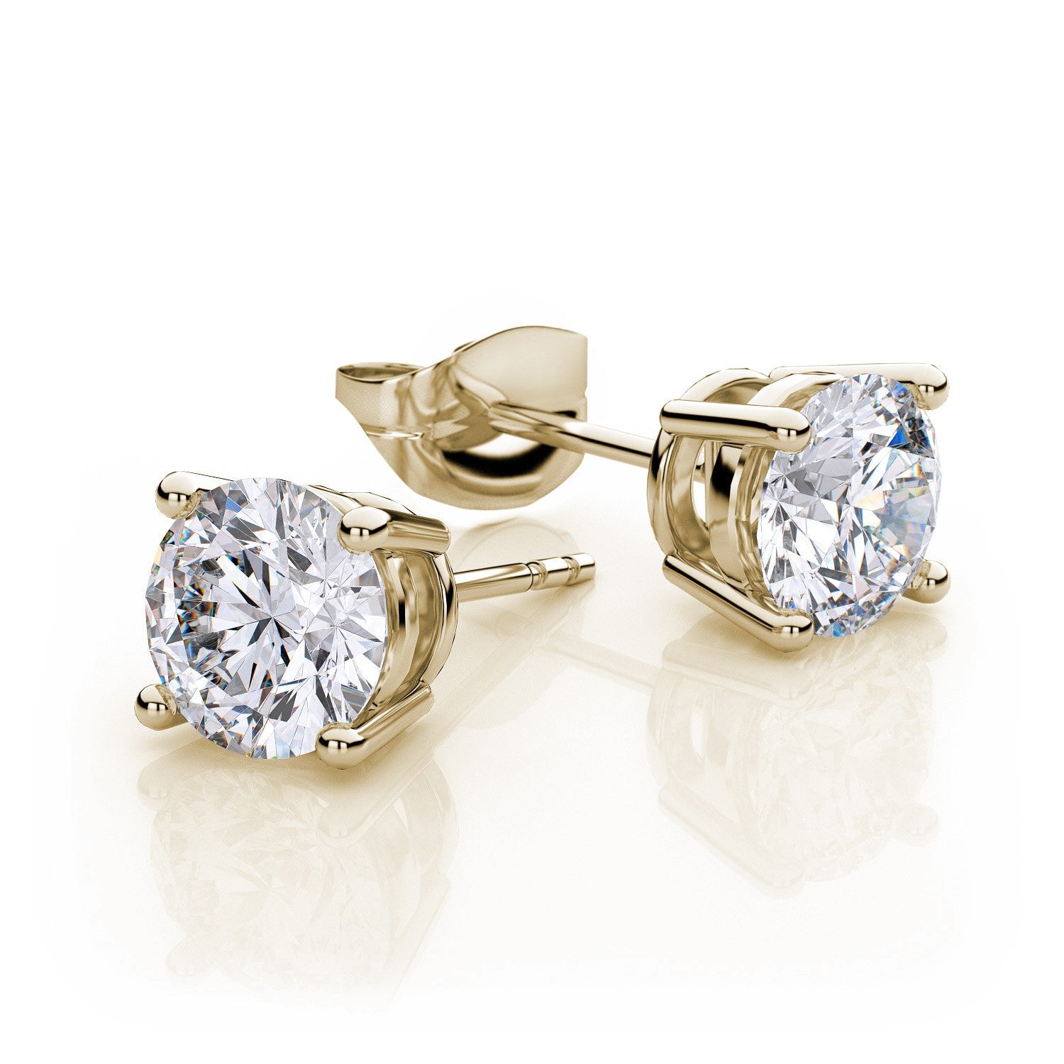 DiamondX 18k Yellow Gold White Sapphire 1 Carat Round Stud Earrings | Jewelry Gift for Women and Men