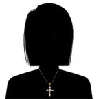 18K Yellow Gold 4 ct Created Diamond Cross CZ Stud Necklace Plated 18 inch