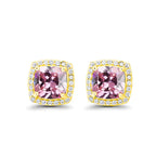 DiamondX 18k Yellow Gold 1 Carat Created Halo Princess Sapphire Birthstone Stud Earrings All Colors Plated