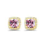 DiamondX 18k Yellow Gold 1 Carat Created Halo Princess Sapphire Birthstone Stud Earrings All Colors Plated