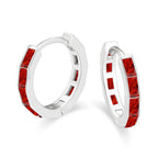 DiamondX 18K White Gold Created Red 3Ct Emerald Cut Huggie Hoop Earrings Plated
