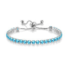 18k White Gold 6 Cttw Created Aquamarine Round Adjustable Tennis Plated
