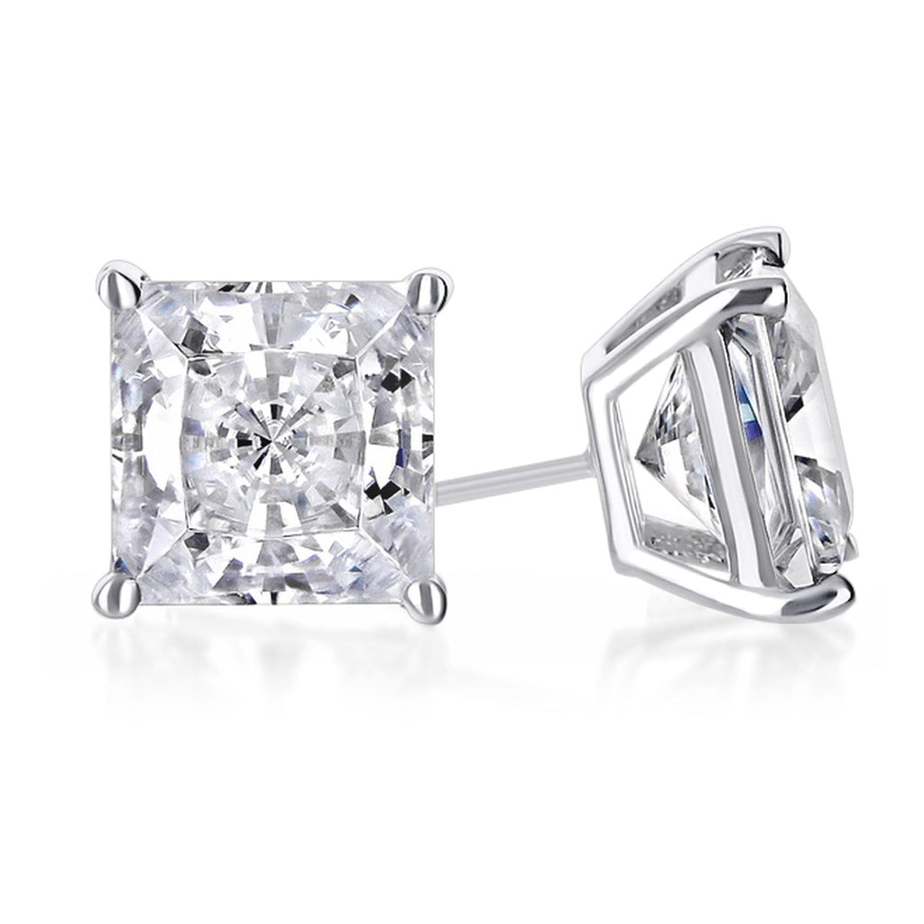 10k White Gold 1/2 Ct Created White Sapphire CZ Princess Cut Stud Earrings Gold Plated