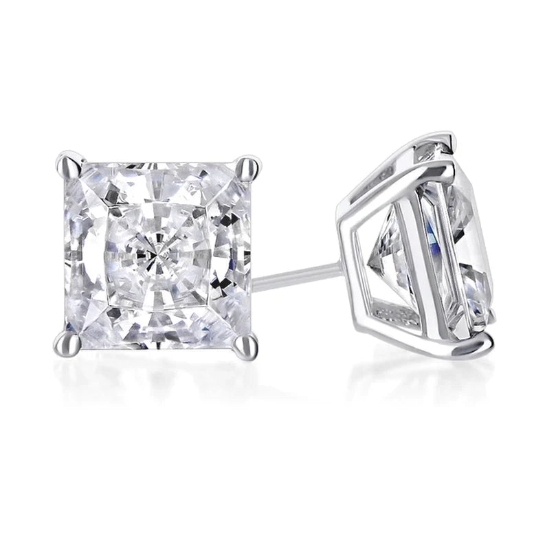 DiamondX 18k White Gold 1 Ct Created Princess Cut White Sapphire Stud Earrings Plated
