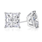 14K White Solid Gold Created White Diamond Princess Stud Earrings 6mm