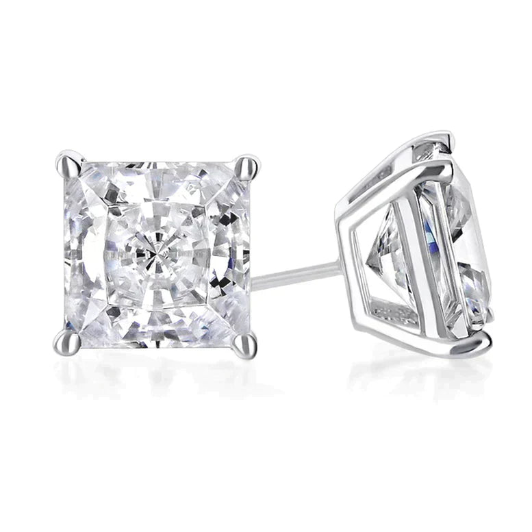 14k White Gold 1/2 Carat Created White Diamond Princess Stud Earrings (SI1) 4 Prong Setting by DiamondX