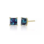 10k Yellow Gold Plated 2 Ct Princess Cut Created Alexandrite Sapphire Stud Earrings