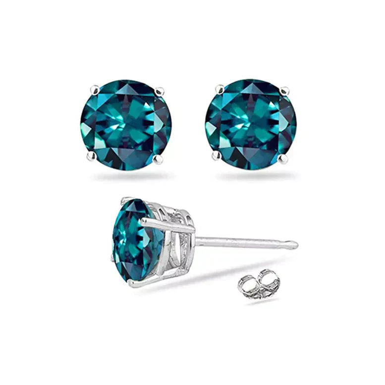 DiamondX 18K White Gold 1 Carat Created Round Sapphire Birthstone Stud Earrings All Colors Plated