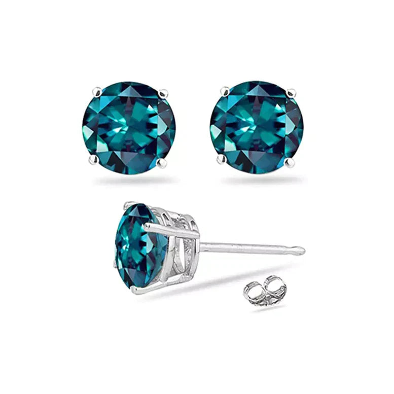 DiamondX 18K White Gold 1 Carat Created Round Sapphire Birthstone Stud Earrings All Colors Plated