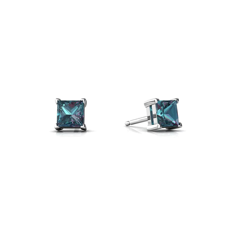 DiamondX 18K White Gold 1 Carat Created Princess Sapphire Birthstone Stud Earrings All Colors Plated
