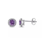 DiamondX 18k White Gold 1 Carat Created Halo Round Sapphire Birthstone Stud Earrings All Colors Plated