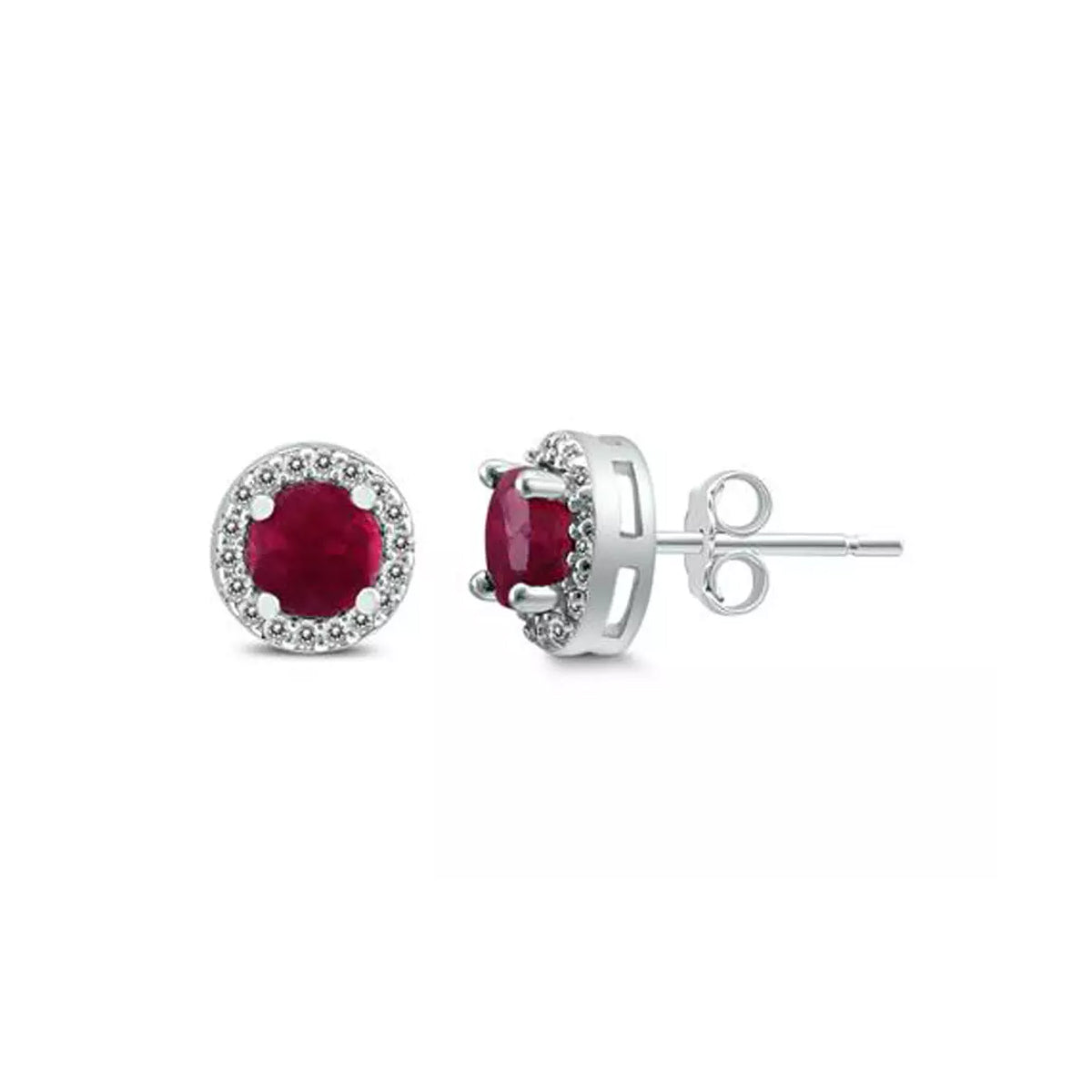 10k White Gold Plated 1 Ct Round Created Ruby Halo Stud Earrings