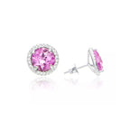 DiamondX 18k White Gold 1 Carat Created Halo Round Sapphire Birthstone Stud Earrings All Colors Plated