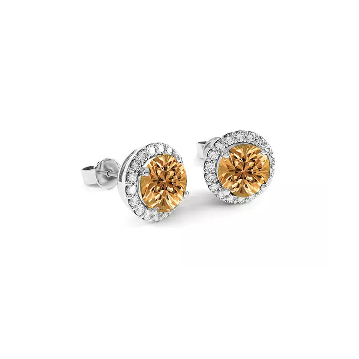 14k White Gold Plated 4 Ct Round Created Morganite Halo Stud Earrings