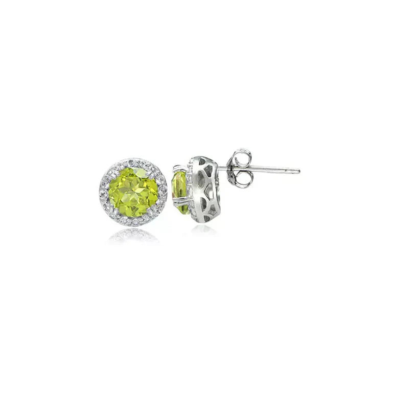 DiamondX 18k White Gold 1 Carat Created Halo Round Sapphire Birthstone Stud Earrings All Colors Plated