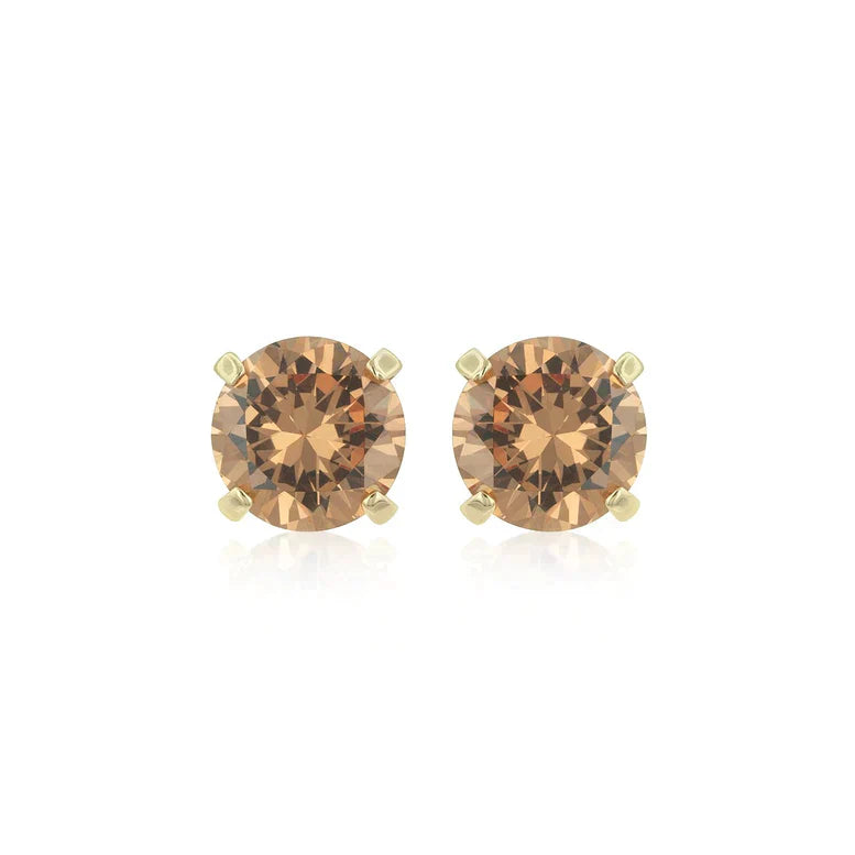 14k Yellow Gold Created Champagne Round Stud Earrings 1/4 ct