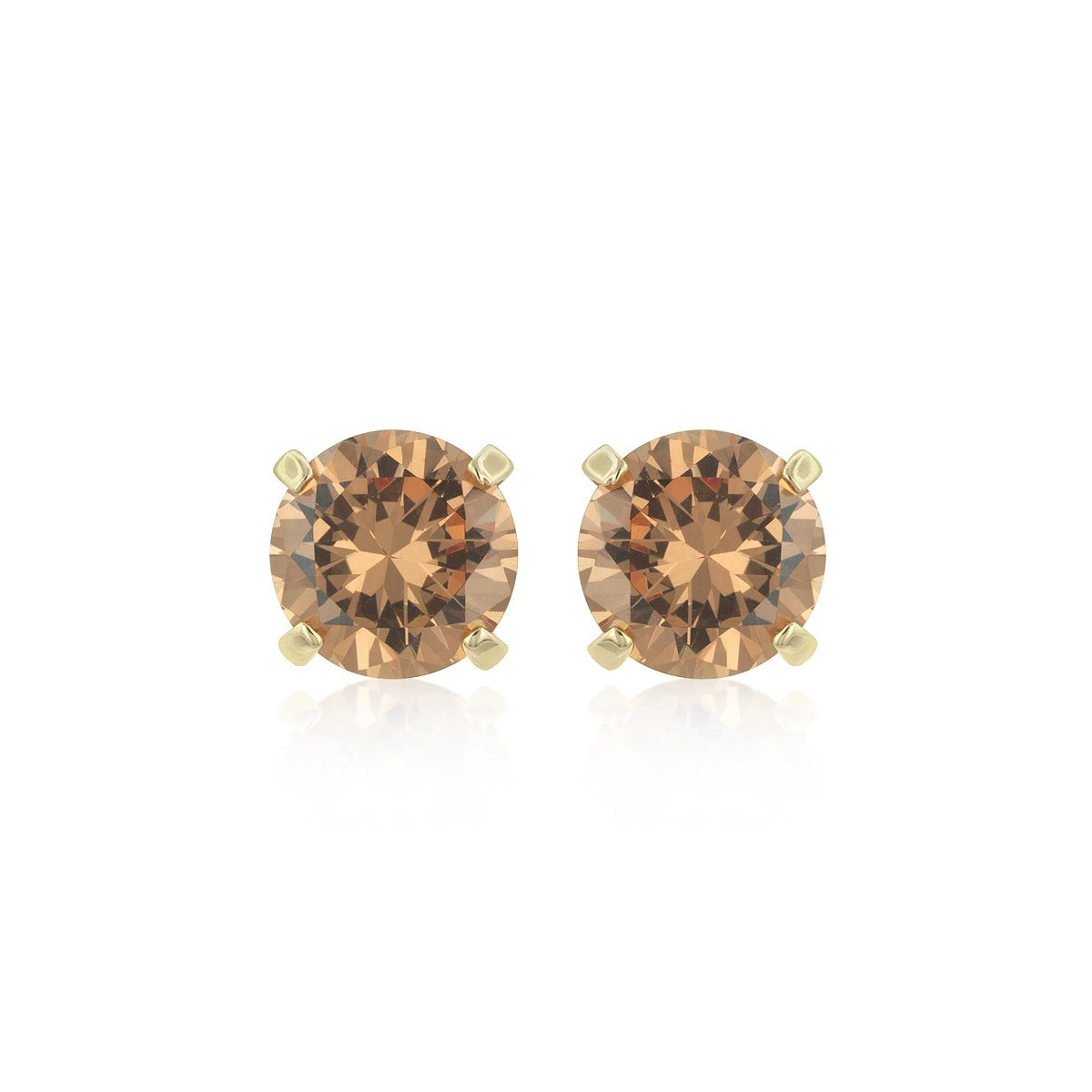 10k Yellow Gold Plated 4 Carat Round Created Champagne Sapphire Stud Earrings