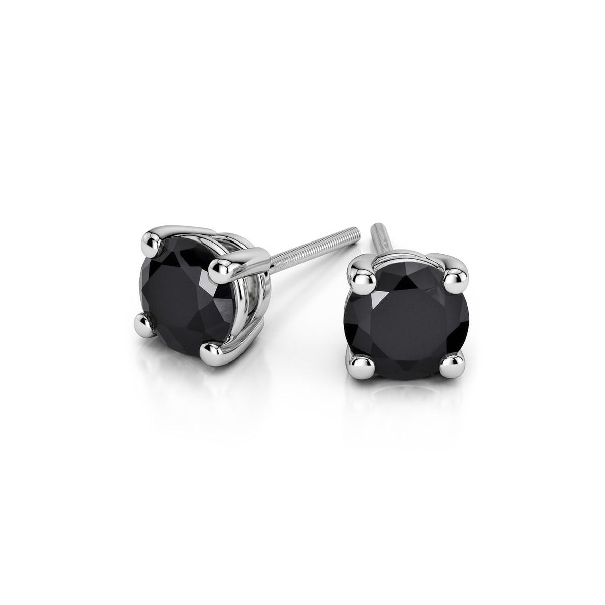10k White Gold Plated 2 Carat Round Created Black Sapphire Stud Earrings