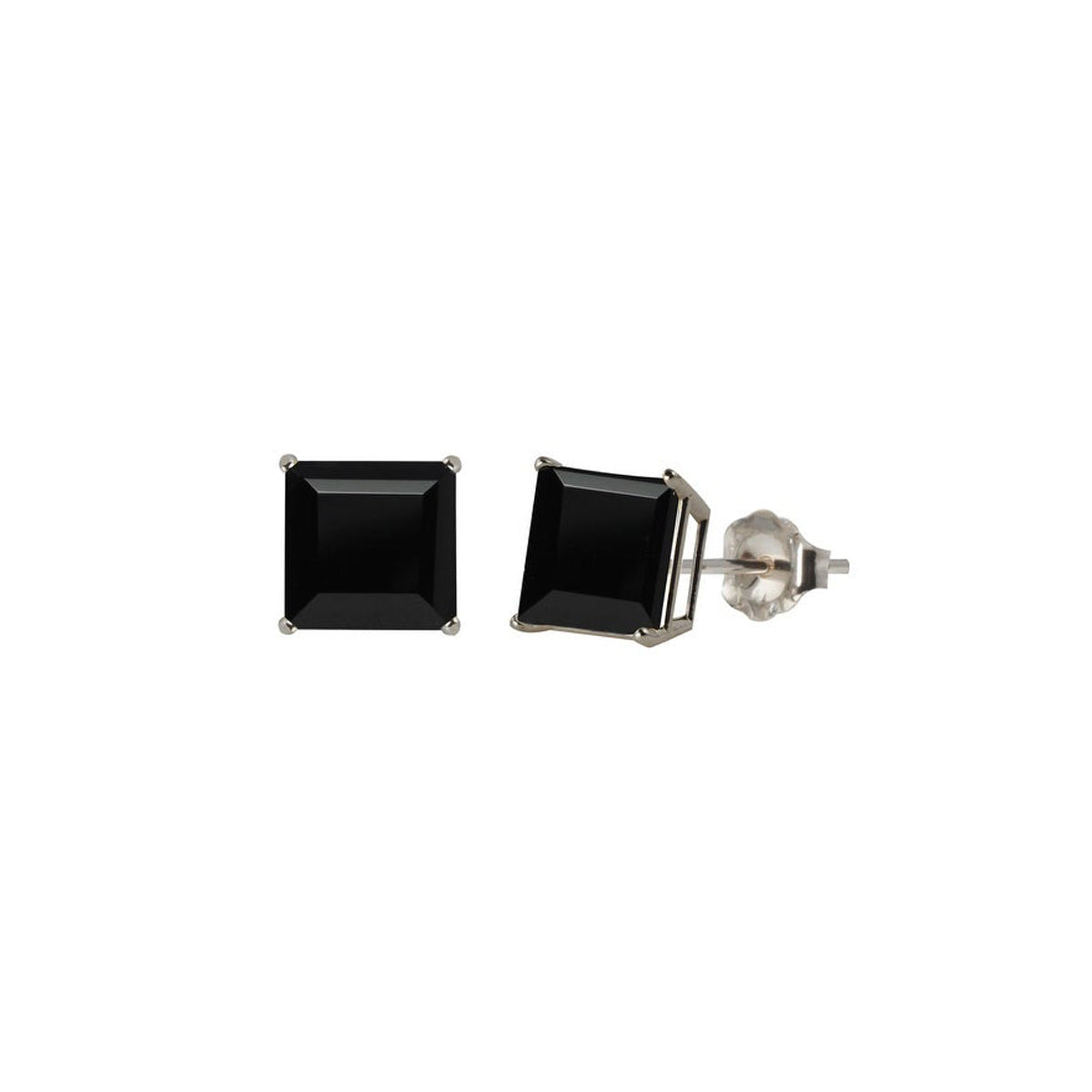 14k White Gold Plated 4 Carat Square Created Black Sapphire Stud Earrings