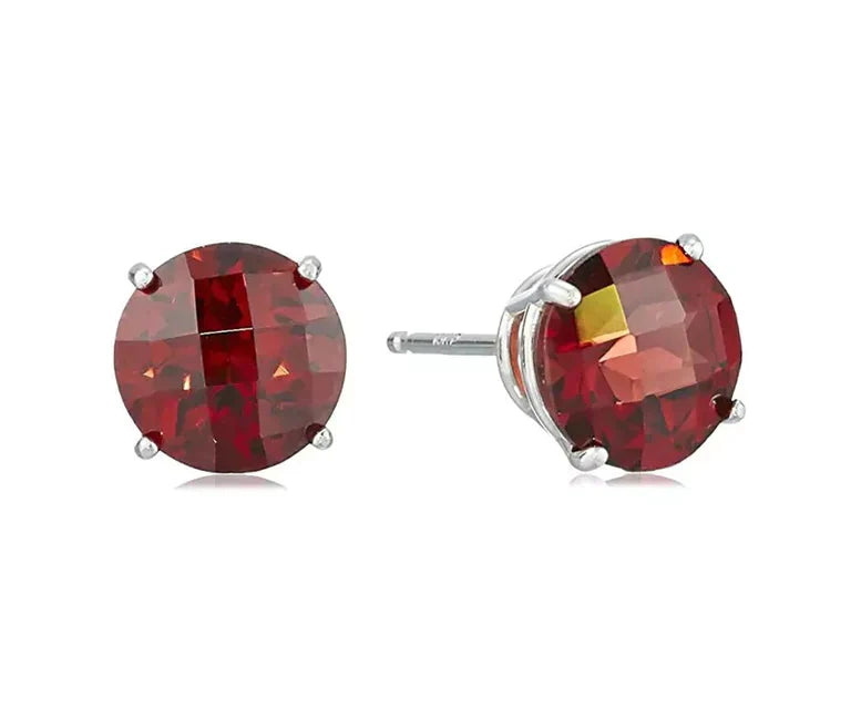 14k White Gold Created Garnet Sapphire Round Stud Earrings 4mm