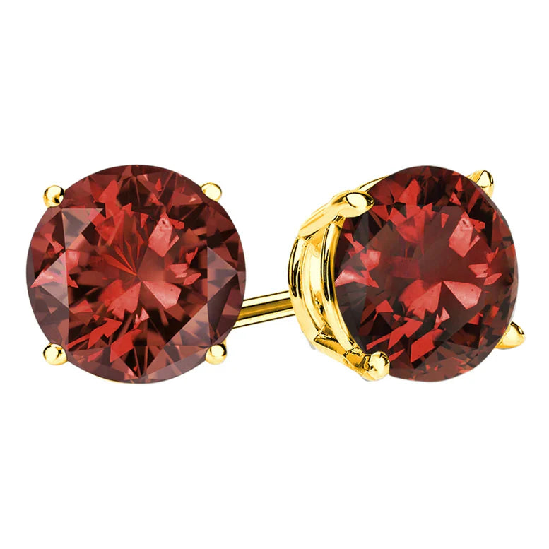 14k Yellow Gold Created Garnet Sapphire Round Stud Earrings 4mm