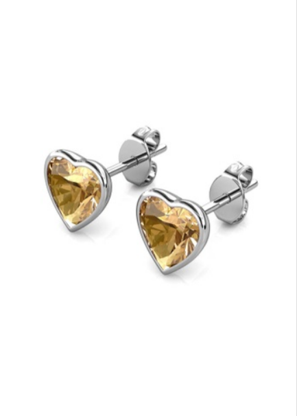 14k White Gold Plated 1 Carat Heart Created Champagne Stud Earrings