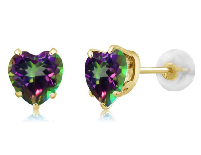 14k Yellow Gold Plated 1 Carat Heart Created Mystic Topaz Stud Earrings
