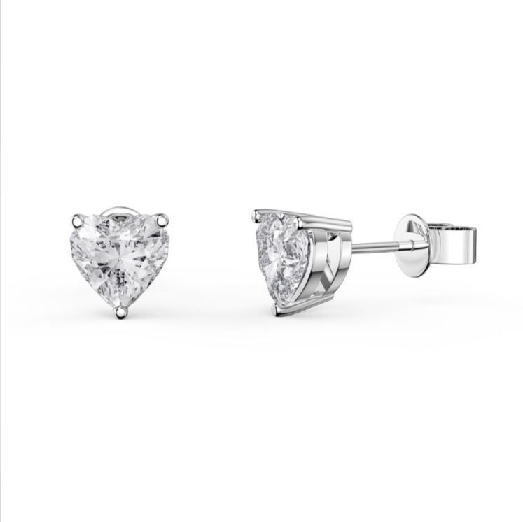 10k White Gold Plated 4 Carat Heart Created White Sapphire Stud Earrings