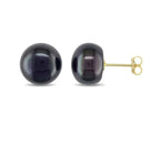 18k Yellow Gold Plated 10mm Pearl Button Stud Earrings