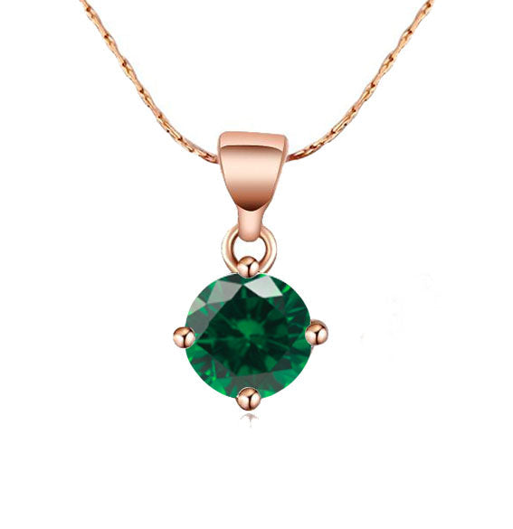 18K Rose Gold 1/2 Carat Created Emerald Round Stud Necklace Plated 18 inch