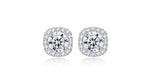 18K White Gold White Halo Created Sapphire Square 3ct CZ Cut Stud Earrings Plated