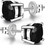 14k White Gold plated 8mm Round Cut Created Black Diamond CZ Stud Earrings