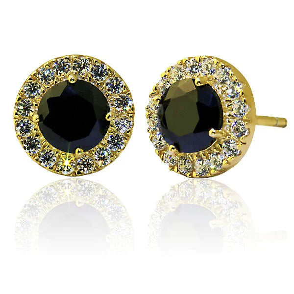 DiamondX 18k Yellow Gold 1 Carat Created Halo Round Sapphire Birthstone Stud Earrings All Colors Plated