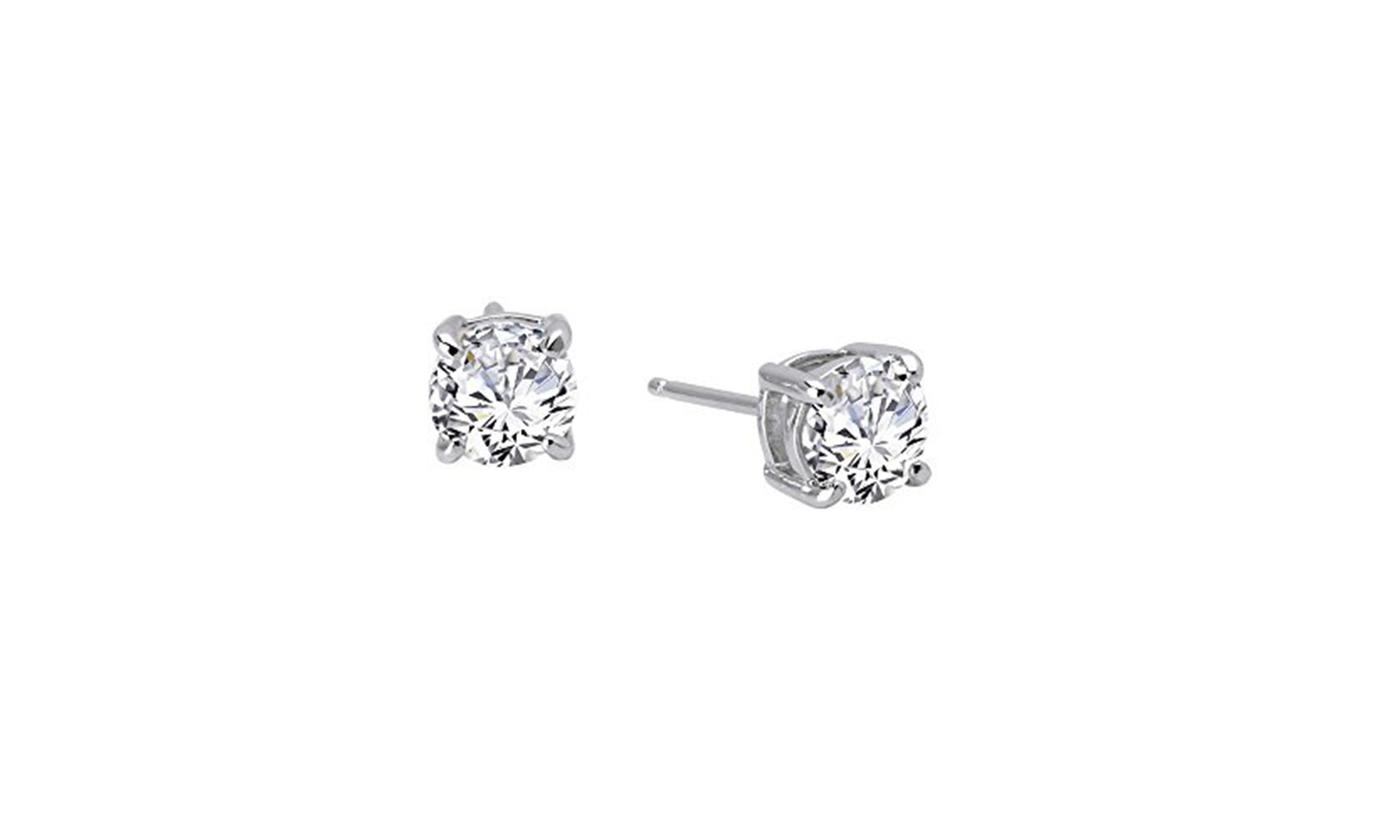 Platinum Simulated Diamond round cut CZ Stud earrings Plated