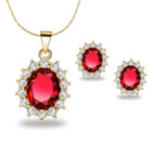 18K Yellow Gold Created Garnet CZ Round 4 Carat Oval Necklace Plated 18 inch