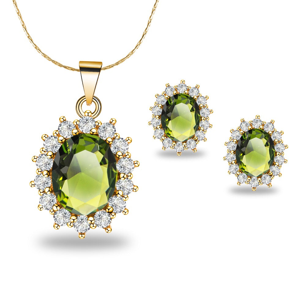 18K Yellow Gold Created Peridot Round 1 Carat Oval Necklace Plated 18 inch