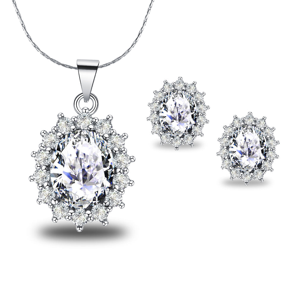 18K White Gold Created Diamond Round 4 Carat Oval Necklace Plated 18 inch