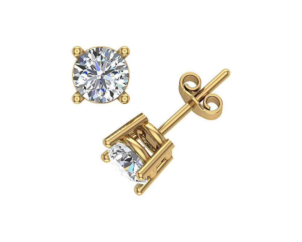 14k Yellow Gold 1/4 Carat 4 Prong Solitaire Genuine Diamond Stud Earrings