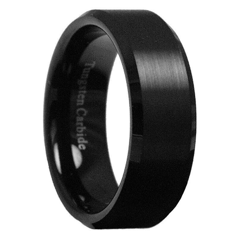 DiamondX Tungsten Black Brushed Ring Wedding Band 8mm For Unisex (Size 7 - 12)
